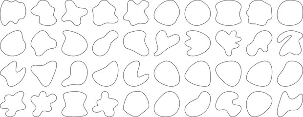 Black blob shapes, abstract organic forms, vector illustration. Modern blob shape design elements isolated on white background. Unique, artistic, creative, trendy, stylish