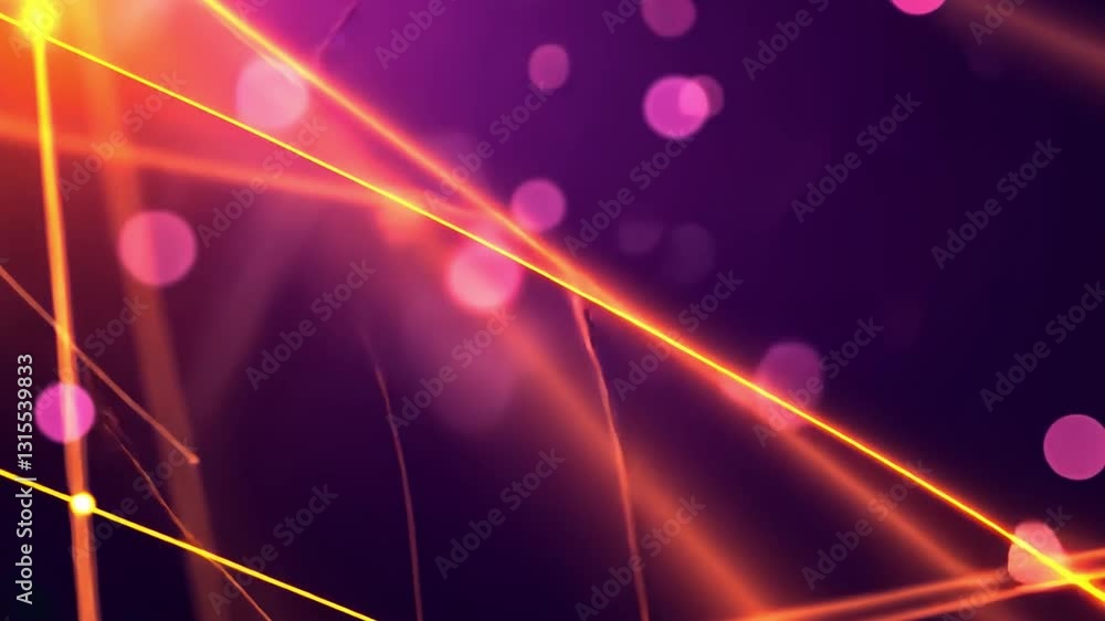 Poster vibrant abstract background with glowing orange and pink lines and bokeh lights on dark backdrop cre