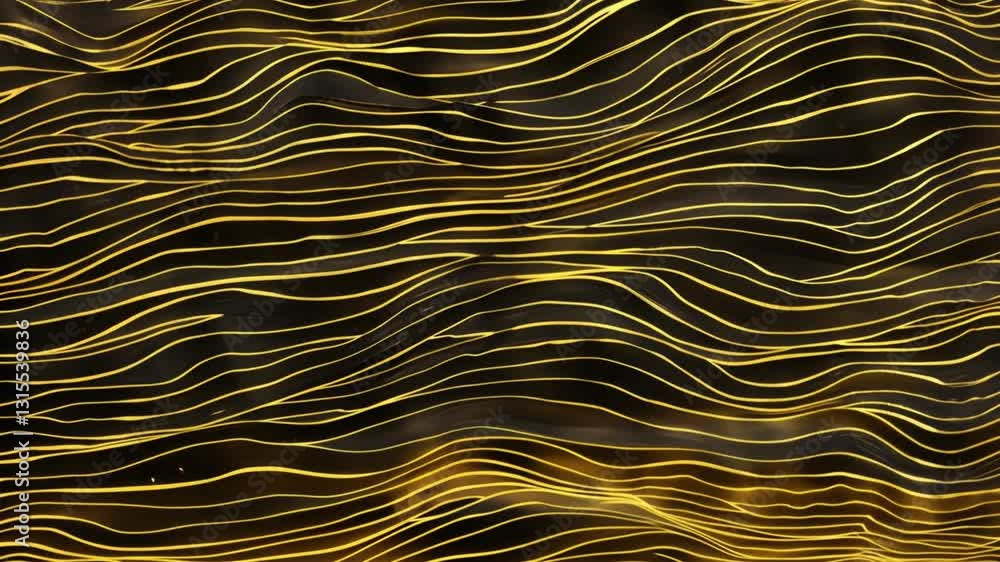 Poster abstract golden wavy lines create dynamic and mesmerizing pattern dark background, evoking sense of 