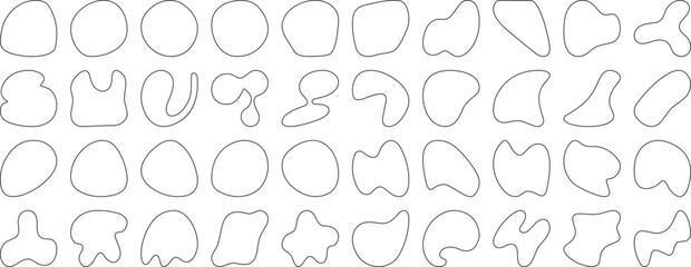 Black blob shapes, abstract organic forms, vector illustration. Modern blob shape design elements isolated on white background. Unique, artistic, creative, trendy, stylish