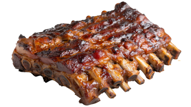 Delicious glazed bbq ribs isolated on transparent background