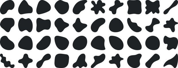 Fototapeta premium Black blob shapes, abstract organic forms, vector illustration. Modern blob shape design elements isolated on white background. Unique, artistic, creative, trendy, stylish