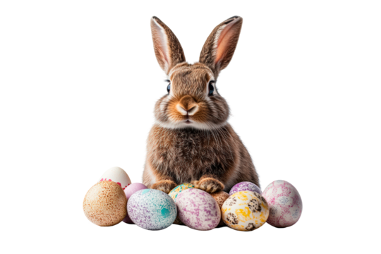 Easter bunny with eggs isolated on transparent background