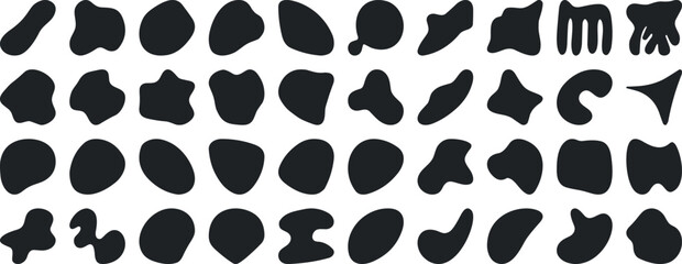 Black blob shapes, abstract organic forms, vector illustration. Modern blob shape design elements isolated on white background. Unique, artistic, creative, trendy, stylish