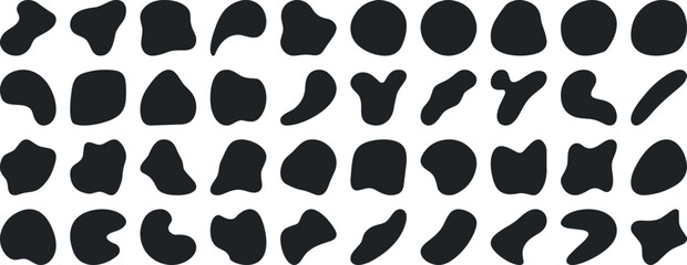 Black blob shapes, abstract organic forms, vector illustration. Modern blob shape design elements isolated on white background. Unique, artistic, creative, trendy, stylish