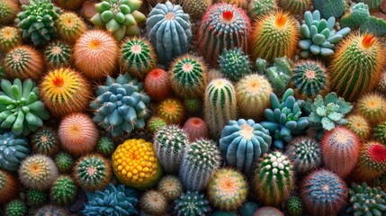 Fototapeta premium Diverse Collection of Colorful Cacti and Succulents