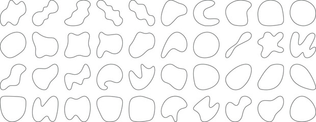 Black blob shapes, abstract organic forms, vector illustration. Modern blob shape design elements isolated on white background. Unique, artistic, creative, trendy, stylish