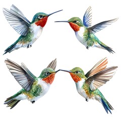 Fototapeta premium Stunning watercolor illustration of a hummingbird perched gracefully with detailed features and vibrant color palette