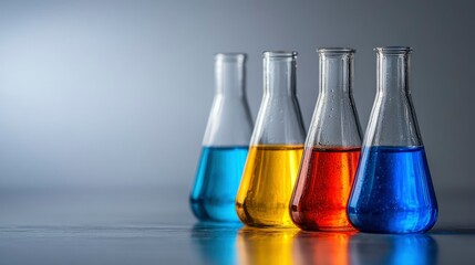 Colorful Chemical Solutions in Erlenmeyer Flasks