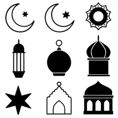 set of Eid al-Fitr Festive Décor for Eid Mubarak Vector art illustration. Islamic religious icons