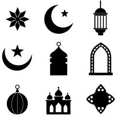 set of Eid al-Fitr Festive Décor for Eid Mubarak Vector art illustration. Islamic religious icons
