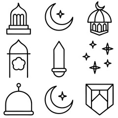 set of Eid al-Fitr Festive Décor for Eid Mubarak Vector art illustration. Islamic religious icons