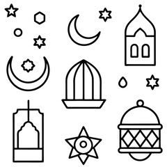 set of Eid al-Fitr Festive Décor for Eid Mubarak Vector art illustration. Islamic religious icons