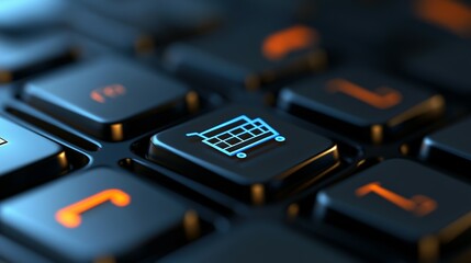 Detailed close up of a computer keyboard shopping cart symbol