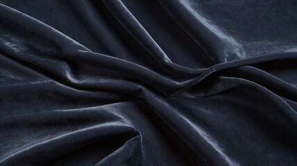 A Navy Blue Velvet Fabric Background. Rich and Deep Midnight Navy Crushed Velvet Fabric with Luxurious Folds Background. Dark Velour Textile.
