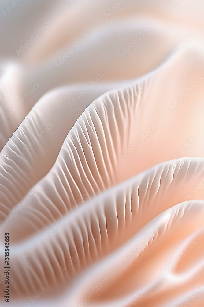 Aufkleber delicate pink oyster mushroom gills in macro view showing natural organic texture and patterns. soft