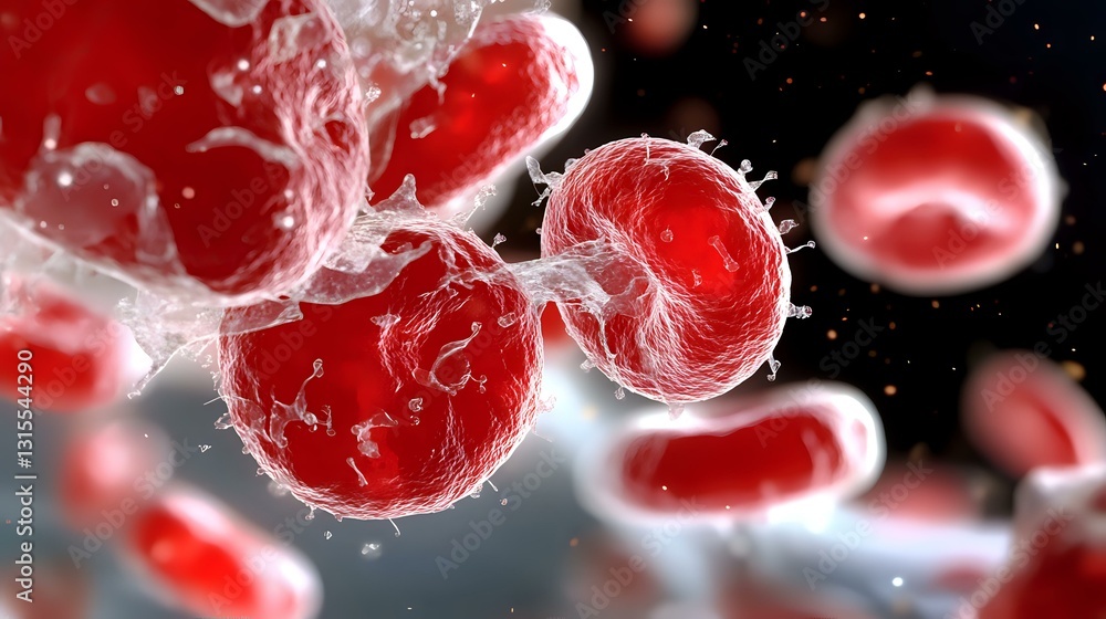 Aufkleber red blood cells with detailed surface structure floating in plasma, microscopic view showing cellula