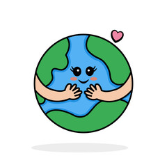 Happy Earth Day, Save the Earth, Designed with flat style cartoon with cute expression. Symbol of loving the earth. Vector illustration.