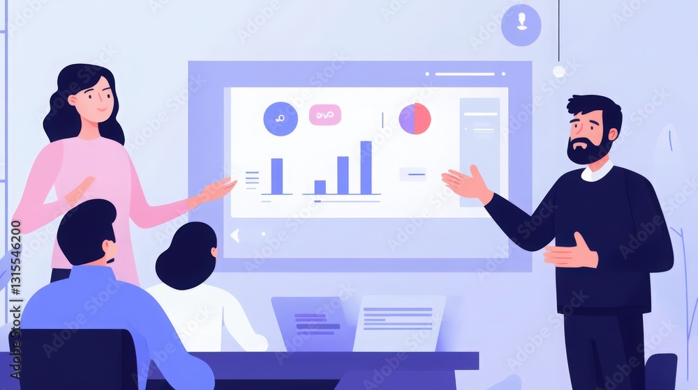 Poster interactive business presentation with dynamic graphs for team collaboration