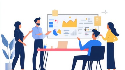 Innovative business review meeting with data visualization presentation