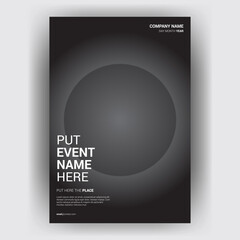 Dark event poster template with circle, date, placeholders