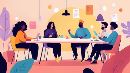 Diverse professionals collaborating in a modern and creative workspace setting