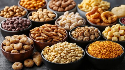 Assortment of Delicious Snacks in Bowls A Feast for the Eyes