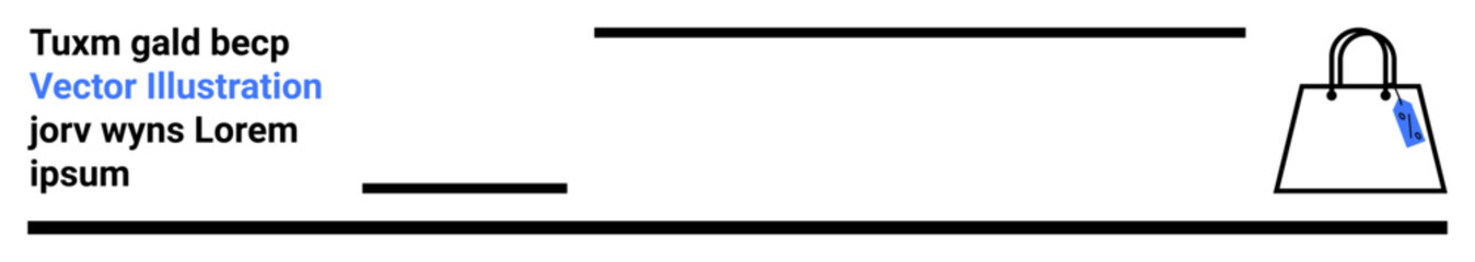 Shopping bag with tied price tag and horizontal lines styled with simple text. Ideal for e-commerce, retail, marketing, digital shopping, branding, sales, advertisements, flat landing page banner