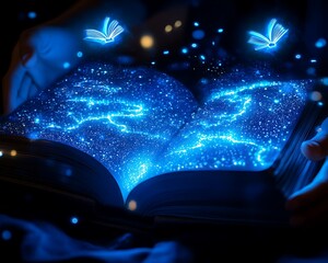 Obraz premium Glowing Book, Magic, Night, Fantasy