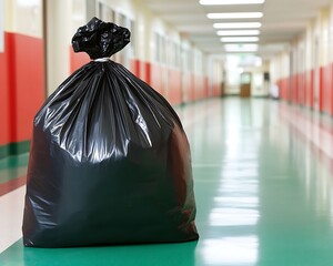 Obraz premium Black trash bag in hospital corridor