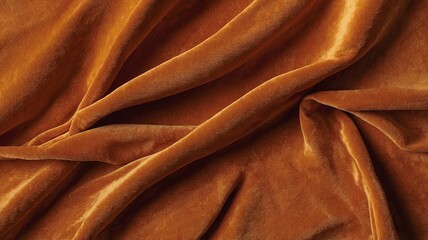 A orange velor fabric background. Beautiful burnt orange velvet fabric with folds background. Soft velour fabric.