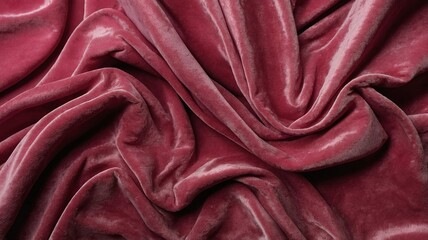 A pink velor fabric background. Beautiful deep pink velvet fabric with folds background. Soft velour fabric.