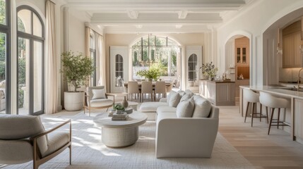 Fototapeta premium Newly renovated living room with contemporary furniture, natural lighting, and neutral-colored walls