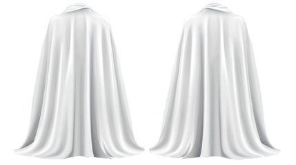 Two white capes, studio backdrop, reveal concept