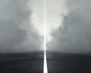 Asphalt road vanishing into foggy haze with highlighted center line Enigmatic path concept Generative AI