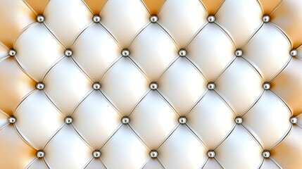 Elegant Cream and Gold Leather Upholstery Texture with Silver Studs Luxury Background