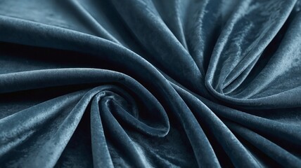 A blue velor fabric background. Beautiful deep blue velvet fabric with folds background. Soft velour fabric.