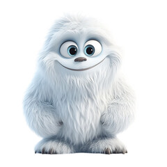 Fluffy 3D Cartoon Yeti with Soft Furry Body Isolated on Transparent Background