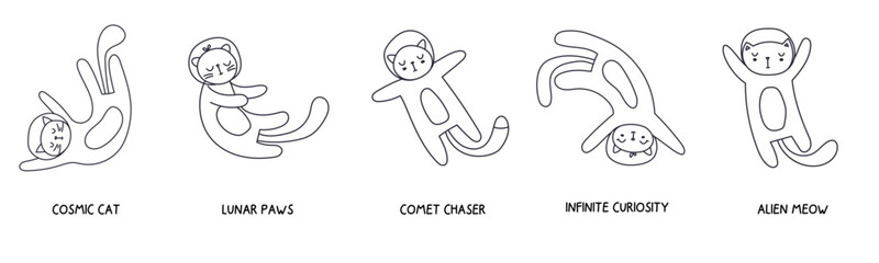 A set of posters with galactic cats. Cute Cats are astronauts. Vector childrens posters for the nursery