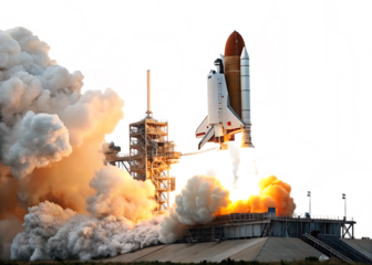 Space shuttle launch isolated on white background.AI Generated 