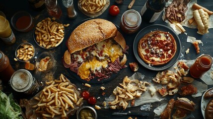 Gourmet Burger Overload A Feast of Fries, Pizza, and More