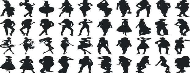 stylish women Silhouette in diverse poses, collection of woman showcasing fashion and elegance on a white background, perfect for design, art, and fashion