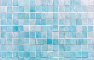 Fototapeta premium Mosaic of Blue and Aqua Tiles with Glossy Finish for Interior Design or Renovation Projects, Ideal for Modern Bathrooms and Kitchens