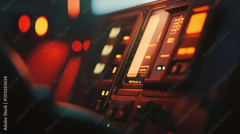 Poster control room with bright light and 3d rendering