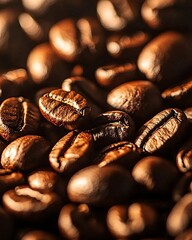 Fototapeta premium Textured Coffee Beans Shimmering with Warm Light for a Coffee Lover's Delight