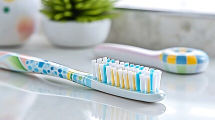 Colorful Toothbrush Close Up Oral Hygiene Dental Care Child s Toothbrush Bathroom Setting