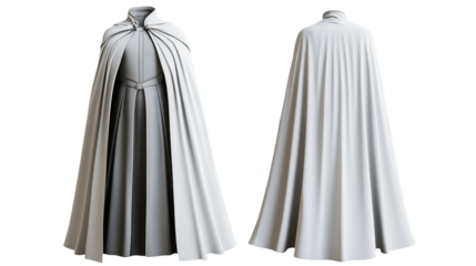 White cloak, front & back views, studio shot, design mockup