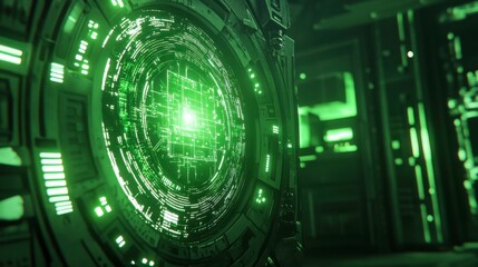 Digital Interface with Bright Light and Data Center Background