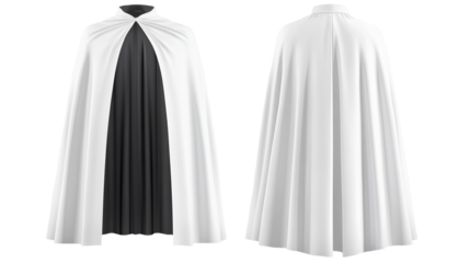White & Black Cloak Front & Back View, Fashion Design Mockup