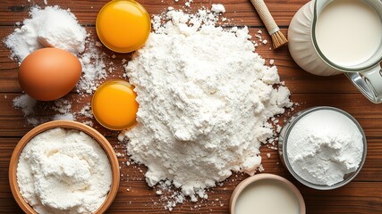 Baking Supplies - Flour, Eggs, Milk, Sugar